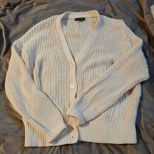 Banana Republic Women's Chunky Cream Ribbed Knit Cardigan SZ L